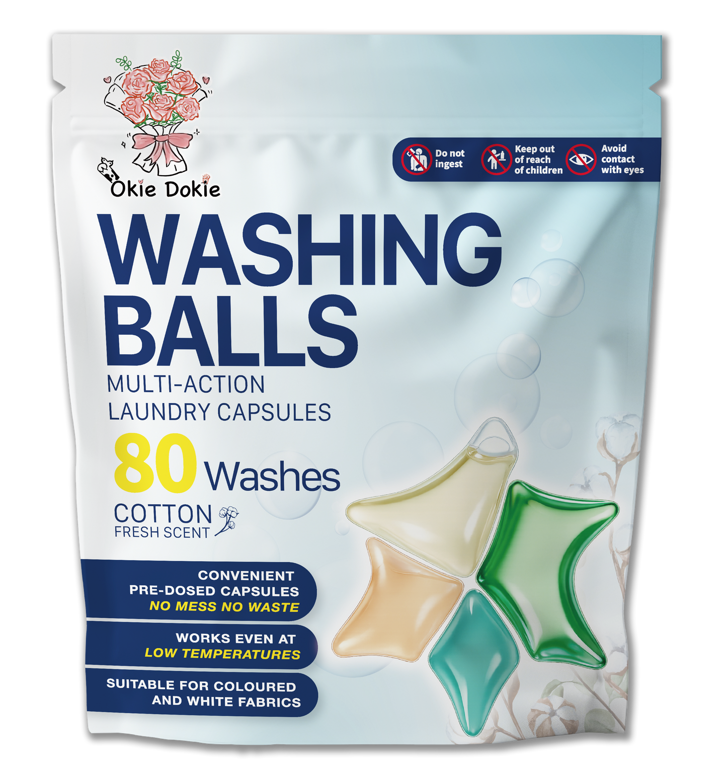 Okie Dokie™ Washing Balls - 80 Washes - Cotton Fresh Scent